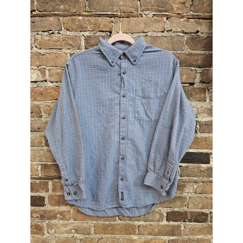 Vintage Old Navy Shirt Boys 14 Blue Plaid Button Up Long Sleeve Cotton Collared‎